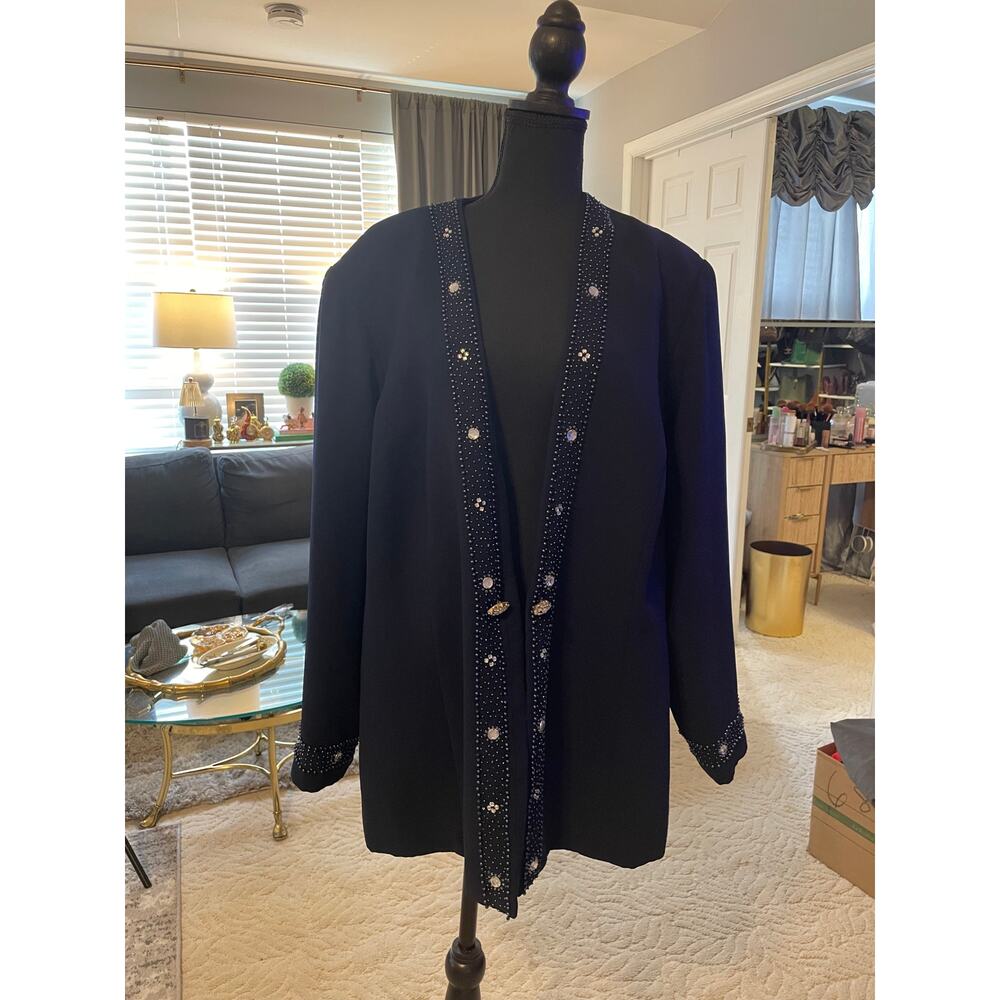 Maxie Klein Collections 24W Navy Embellished Evening Jacket Beaded Lady Blazer - Picture 2 of 7